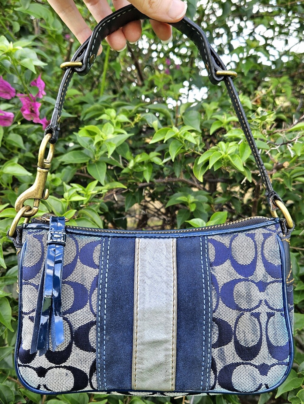 Vintage Coach 2182 Signature Denim Suede Baguette Shoulder Bag Y2K 2005